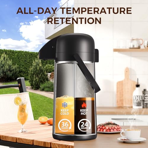 Gezoss Coffee Carafe for Keeping Hot - Gezoss 85OZ / 2.5L Airpot Coffee Dispenser with Pump - Large Coffee Carafe for Hot Drinks Tea Liquid - Insulated Stainless Steel Hot Water Beverage Urn for Parties - Image 4