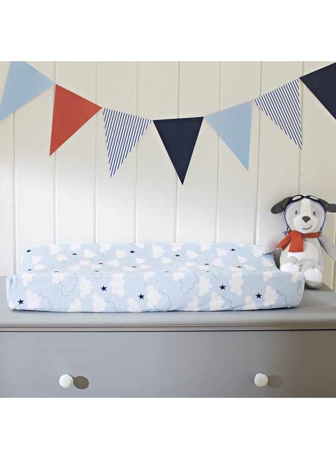 Carter's Take Flight Airplane/Cloud/Star Super Soft Changing Pad Cover, Blue, Navy, White, - Image 3