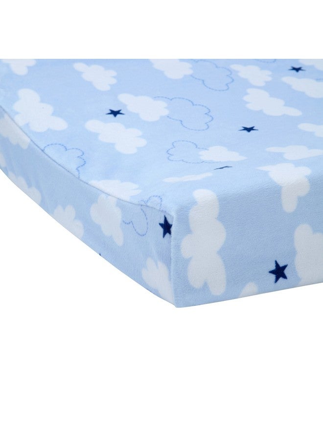 Carter's Take Flight Airplane/Cloud/Star Super Soft Changing Pad Cover, Blue, Navy, White, - Image 2