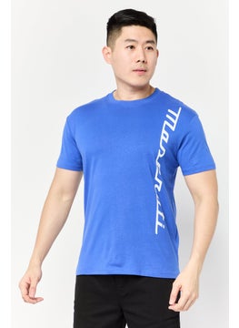 Maserati Men Crew Neck Short Sleeves Brand Logo T-Shirt, Blue  - Image 1