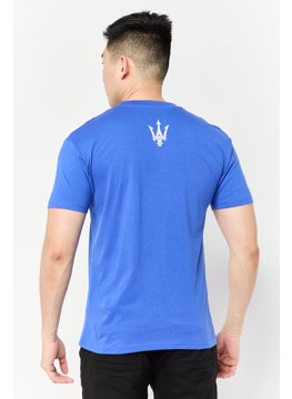 Maserati Men Crew Neck Short Sleeves Brand Logo T-Shirt, Blue  - Image 2