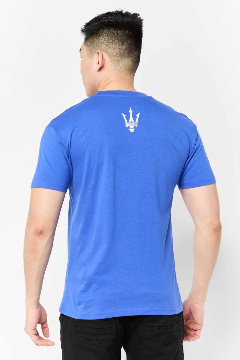 Maserati تي شيرت رجالي بأكمام قصيرة وياقة دائرية، شعار العلامة التجارية، أزرق - Image 2