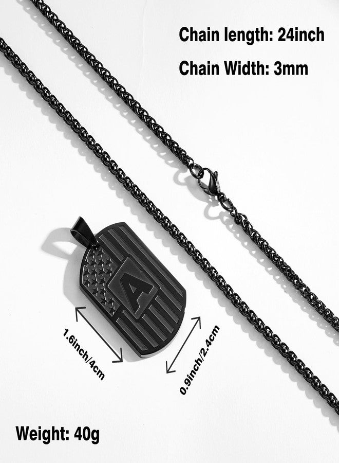 Bellino Initial A-Z Letter Necklace for Men Boys Kids Teen, Stainless Steel American Flag Dog Tag Pendent Chain Jewelry Birthday Gifts for him boyfriend husband dad 24Inches, *Initial J, Stainless - Image 5
