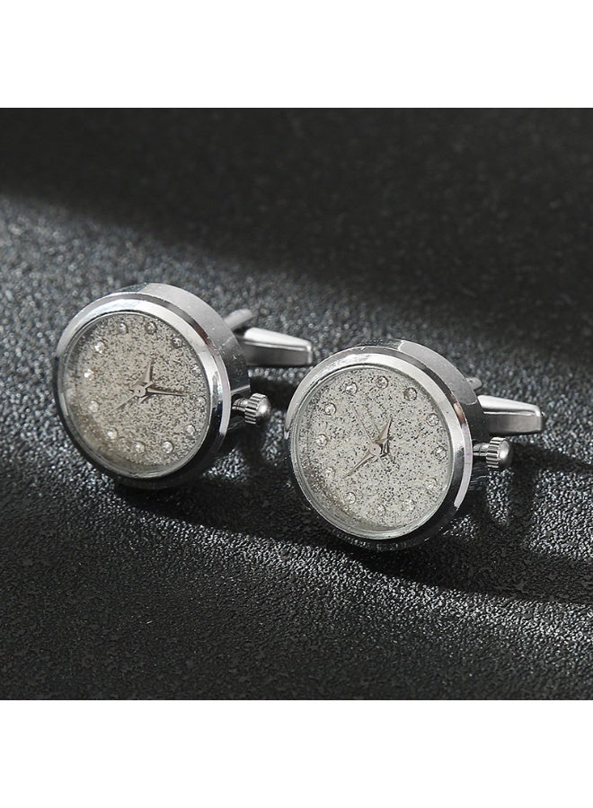 Shougu High End Movement Silver Precision Watch Men's Cufflinks 