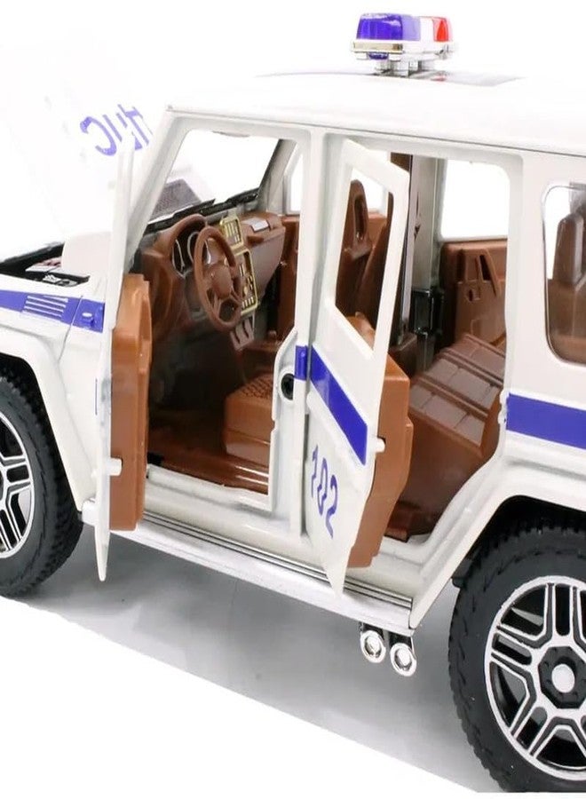 AHBHT Kids Model 1:32 G Wagon Police Die Cast Metal Car Pull Back Action Opening Doors with Realistic Engine Sound Lights Toy Car Gift for Boys - White - Image 2