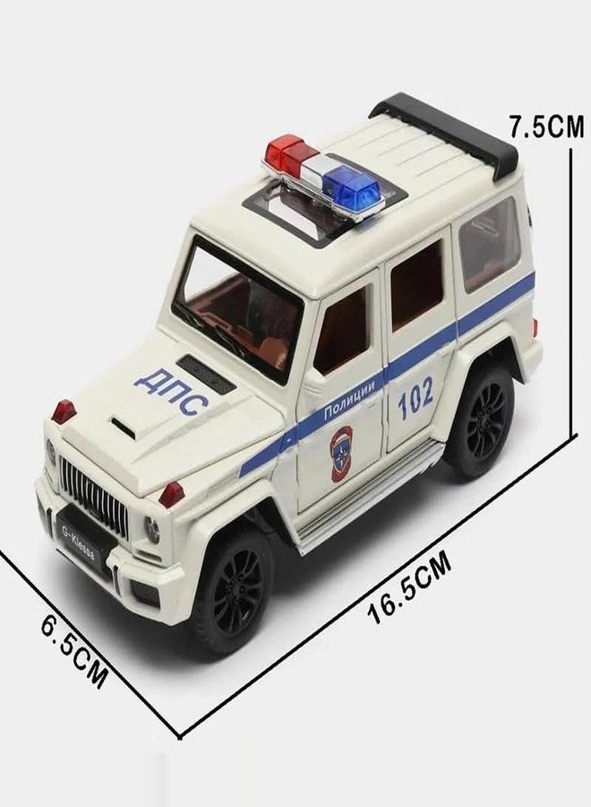AHBHT Kids Model 1:32 G Wagon Police Die Cast Metal Car Pull Back Action Opening Doors with Realistic Engine Sound Lights Toy Car Gift for Boys - White - Image 3