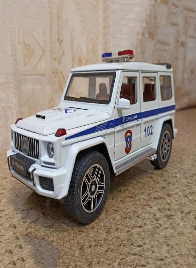 AHBHT Kids Model 1:32 G Wagon Police Die Cast Metal Car Pull Back Action Opening Doors with Realistic Engine Sound Lights Toy Car Gift for Boys - White - Image 5