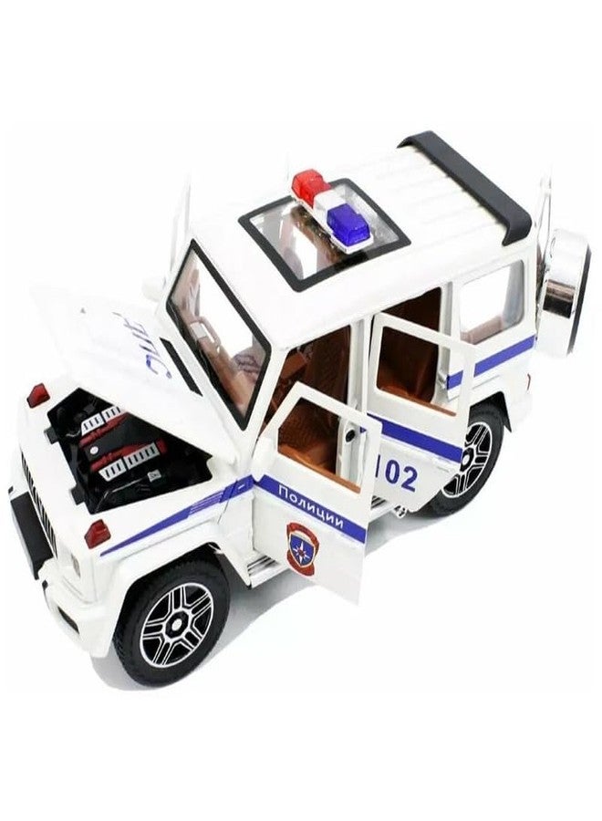 AHBHT Kids Model 1:32 G Wagon Police Die Cast Metal Car Pull Back Action Opening Doors with Realistic Engine Sound Lights Toy Car Gift for Boys - White - Image 4