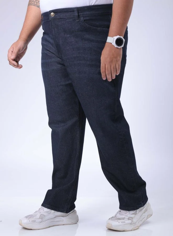 هاردسودا Men Plus Size Vintage Straight Fit Solid Mid-Rise Stretchable Jeans
