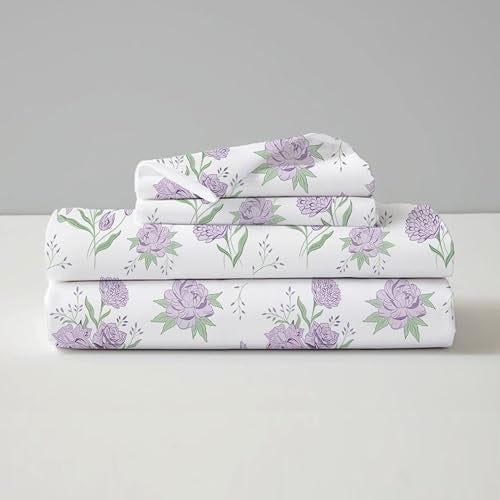 Sleepsia Lounge 100% Cotton Bedsheet | Lavender Botanic Florals Print Premium Bedsheet for Queen Size Double Bed – Soft & Breathable,180 TC Bed Sheet for Bedroom,Wrinkle-Resistant,Skin-Friendly - Image 3