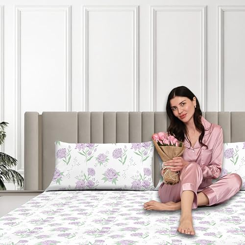 Sleepsia Lounge 100% Cotton Bedsheet | Lavender Botanic Florals Print Premium Bedsheet for Queen Size Double Bed – Soft & Breathable,180 TC Bed Sheet for Bedroom,Wrinkle-Resistant,Skin-Friendly - Image 2