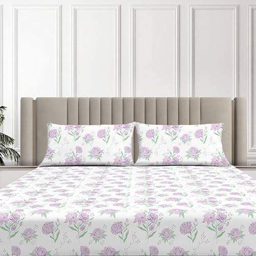 Sleepsia Lounge 100% Cotton Bedsheet | Lavender Botanic Florals Print Premium Bedsheet for Queen Size Double Bed – Soft & Breathable,180 TC Bed Sheet for Bedroom,Wrinkle-Resistant,Skin-Friendly - Image 4
