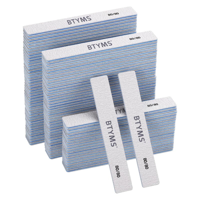 100 Count 8080 Grit Rectangle Nail Files Reusable Coarse Nail File Double Sided Emery Boards Manicure Tools for Acrylic Nails