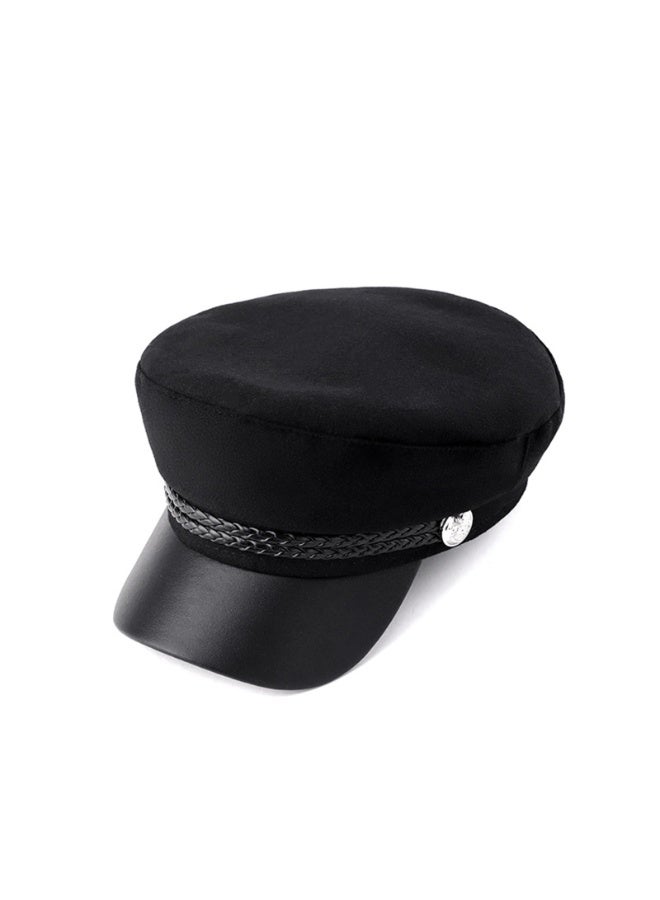 Classic newsboy Cap for Men, Black Cotton Blend Vintage Style with Braided Band, 58cm - Image 2