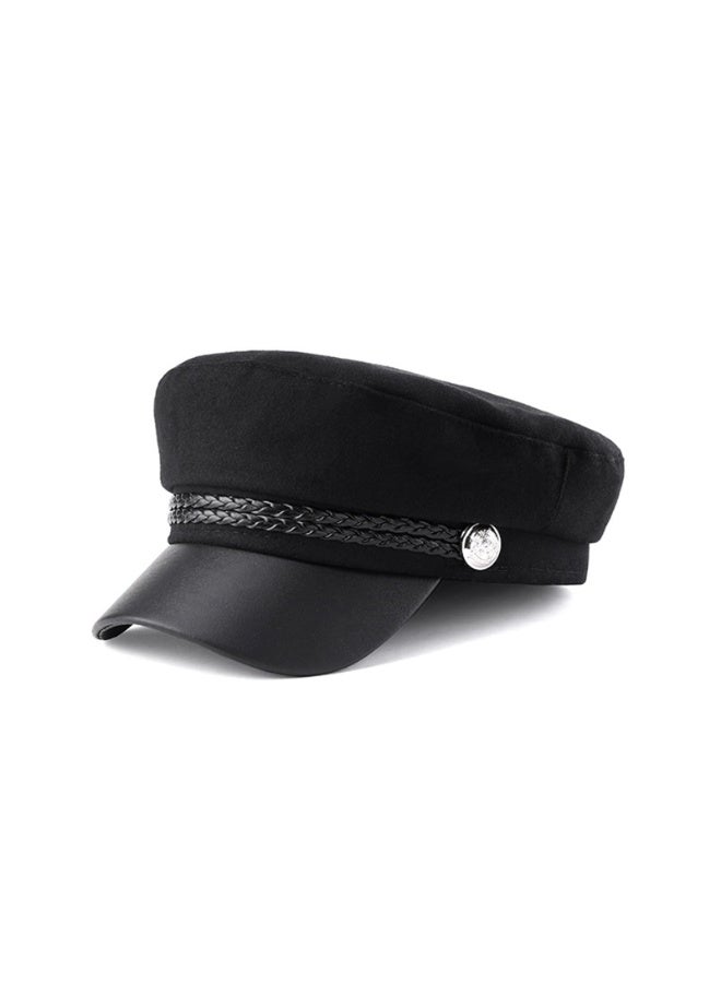 Classic newsboy Cap for Men, Black Cotton Blend Vintage Style with Braided Band, 58cm - Image 1
