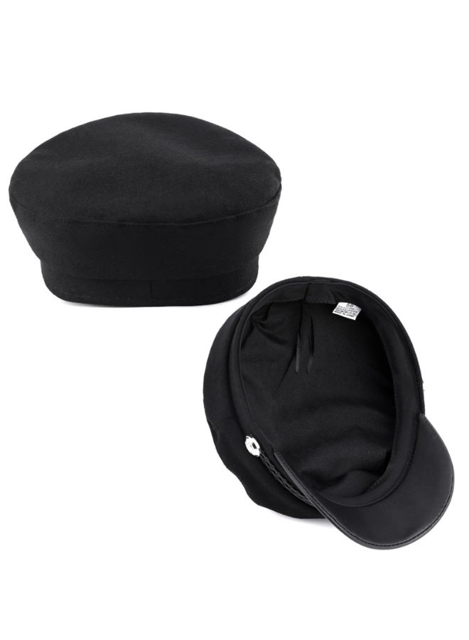 Classic newsboy Cap for Men, Black Cotton Blend Vintage Style with Braided Band, 58cm - Image 4