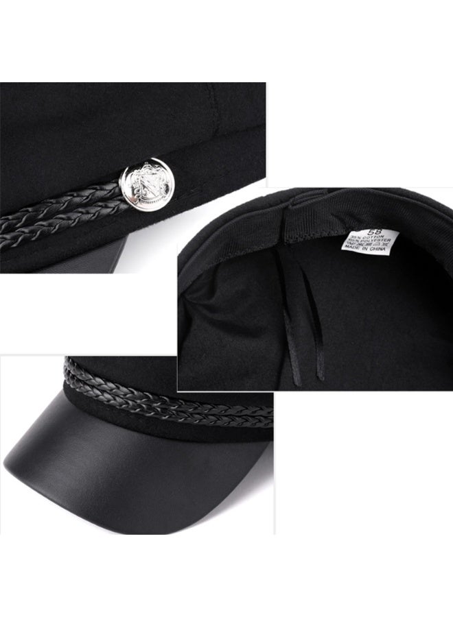 Classic newsboy Cap for Men, Black Cotton Blend Vintage Style with Braided Band, 58cm - Image 3