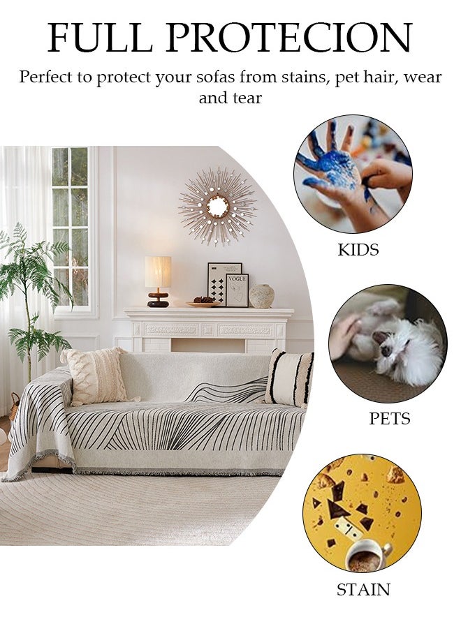 DUNISO Double Sided Chenille Sofa Cover, Stylish Sofa Cover, Line printing design, Chenille Material Double Sided Sofa Towel, Four Seasons Chenille Sofa Cover Available Both Sides(130*180 cm)  - Image 4