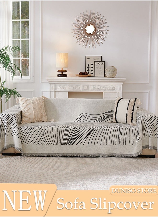 DUNISO Double Sided Chenille Sofa Cover, Stylish Sofa Cover, Line printing design, Chenille Material Double Sided Sofa Towel, Four Seasons Chenille Sofa Cover Available Both Sides(130*180 cm)  - Image 1