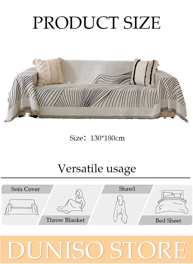 DUNISO Double Sided Chenille Sofa Cover, Stylish Sofa Cover, Line printing design, Chenille Material Double Sided Sofa Towel, Four Seasons Chenille Sofa Cover Available Both Sides(130*180 cm)  - Image 3