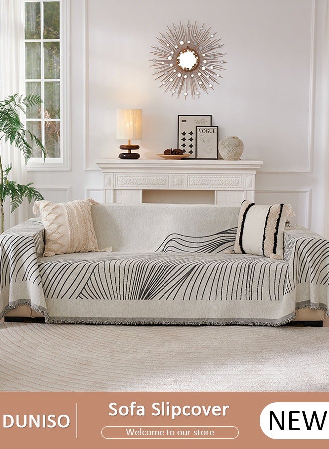 DUNISO Double Sided Chenille Sofa Cover, Stylish Sofa Cover, Line printing design, Chenille Material Double Sided Sofa Towel, Four Seasons Chenille Sofa Cover Available Both Sides(130*180 cm) - Image 1