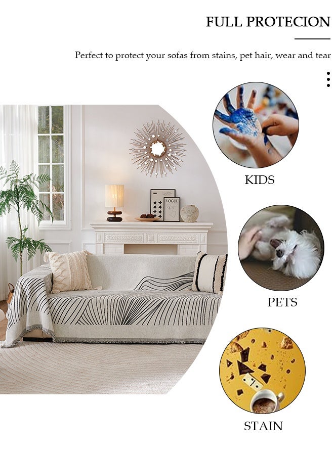 DUNISO Double Sided Chenille Sofa Cover, Stylish Sofa Cover, Line printing design, Chenille Material Double Sided Sofa Towel, Four Seasons Chenille Sofa Cover Available Both Sides(130*180 cm) - Image 5