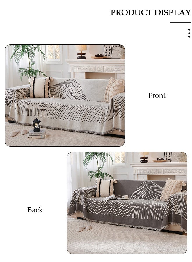 DUNISO Double Sided Chenille Sofa Cover, Stylish Sofa Cover, Line printing design, Chenille Material Double Sided Sofa Towel, Four Seasons Chenille Sofa Cover Available Both Sides(130*180 cm) - Image 4