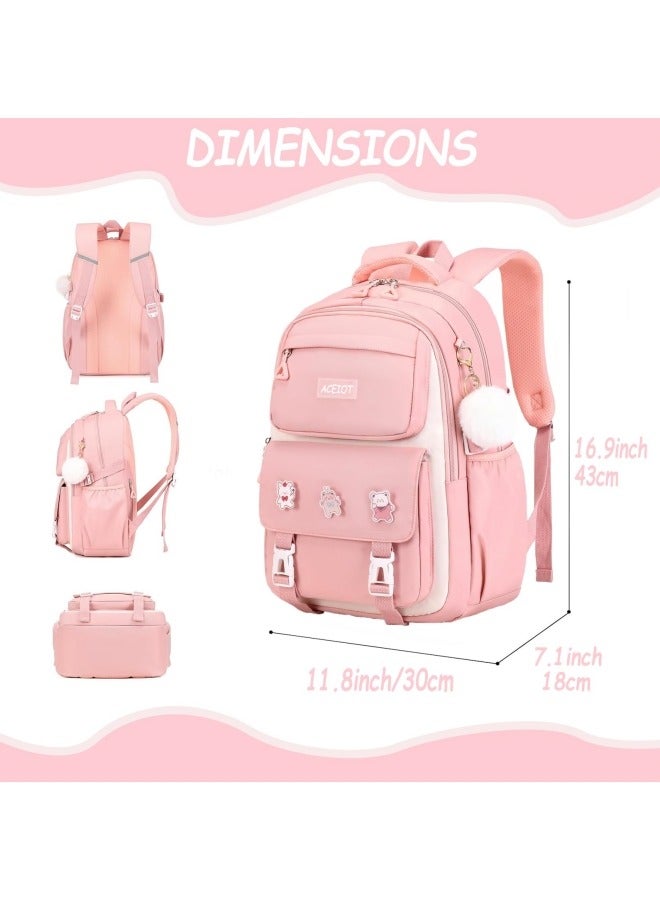 GGEROU Girls Backpack with Pencil BagAesthetic Laptop Backpacks 15.6 Inch Kids Elementary College School Bag Kawaii Large Bookbag Anime Casual Travel Daypack Purple  30*18*43cm - Image 2