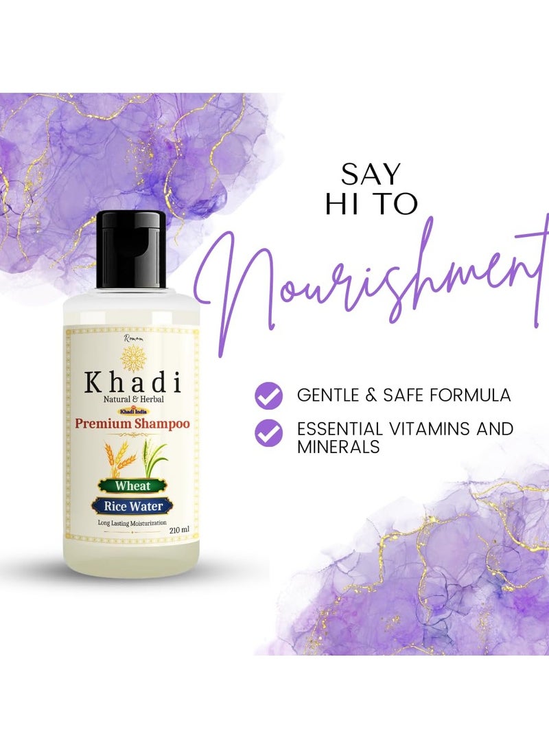 Khadi Natural Wheat & Rice Water Shampoo | Strengthens & Nourishes Hair | Sulfate & Paraben Free | 210 ML - Image 2