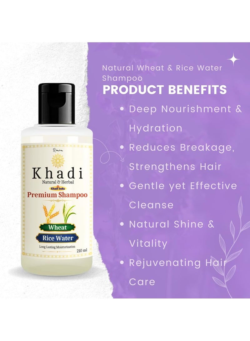 Khadi Natural Wheat & Rice Water Shampoo | Strengthens & Nourishes Hair | Sulfate & Paraben Free | 210 ML - Image 4