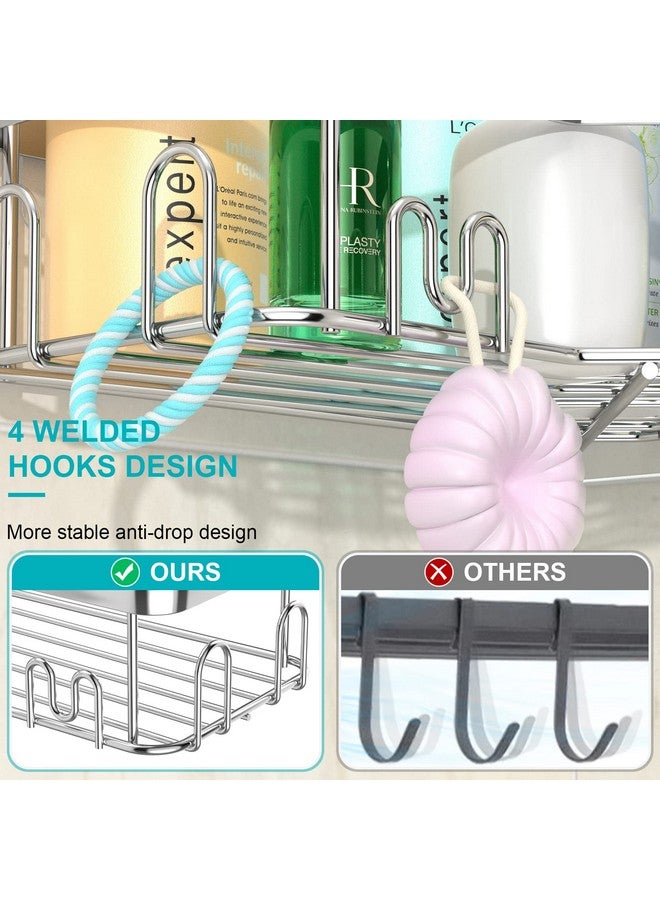 stusgo stusgo 4 Pack Corner Shower Caddy with Soap Holder, Adhesive Shower Shelves No Drilling, Rustproof Stainless Steel Bathroom Shower Organizer with Hooks, Shower Shelf for Inside Shower, Silver  - Image 3