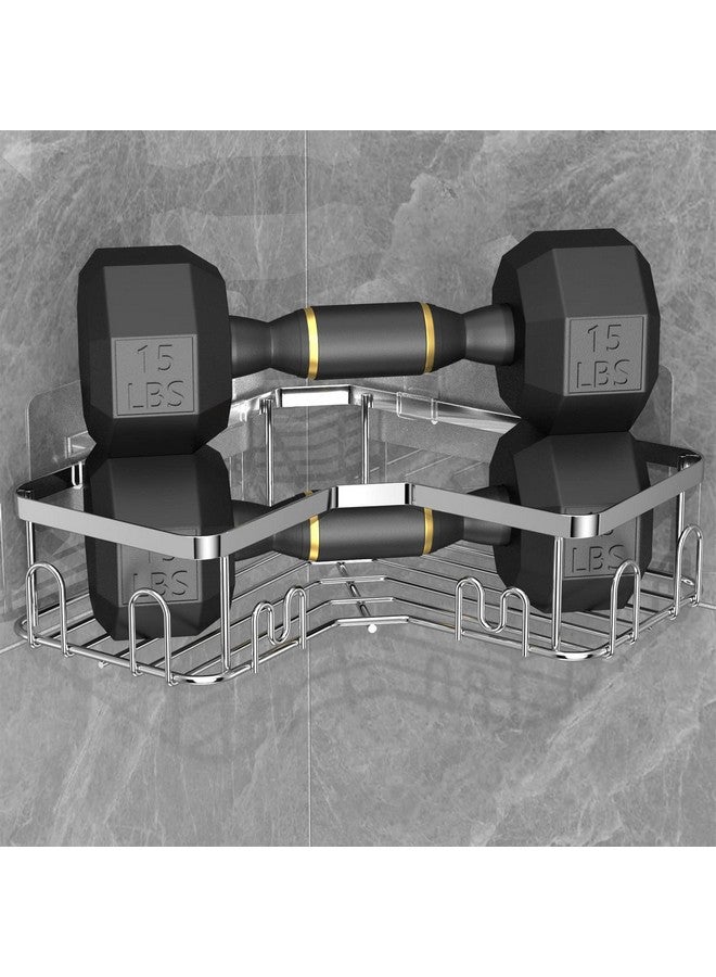 stusgo stusgo 4 Pack Corner Shower Caddy with Soap Holder, Adhesive Shower Shelves No Drilling, Rustproof Stainless Steel Bathroom Shower Organizer with Hooks, Shower Shelf for Inside Shower, Silver  - Image 4