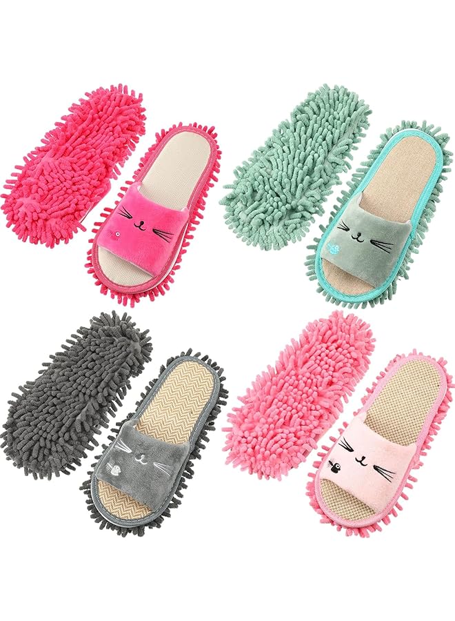 promass 4 Pairs Washable Mop Slippers, Microfiber Mop Slippers for Floor Cleaning, Detachable Home Cleaning Slippers for Dust Dirt, Kitchen Bathroom Office Floor Cleaning Mop Tool - Image 1