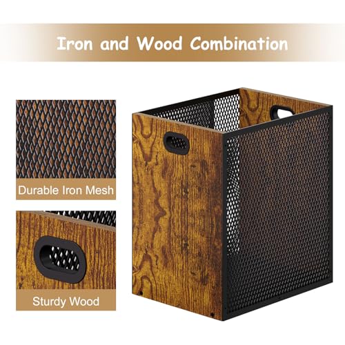 Huxitocan Retro Office Trash Can, Iron and Wood Combination Bedroom Garbage Can, Rectangular Design Wastebasket with Handle, Industrial Style Trash Can for Home Office, 4.5 Gallon (Patent Pending) - Image 2