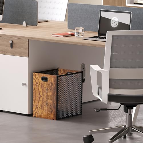 Huxitocan Retro Office Trash Can, Iron and Wood Combination Bedroom Garbage Can, Rectangular Design Wastebasket with Handle, Industrial Style Trash Can for Home Office, 4.5 Gallon (Patent Pending) - Image 4
