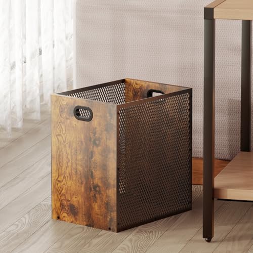 Huxitocan Retro Office Trash Can, Iron and Wood Combination Bedroom Garbage Can, Rectangular Design Wastebasket with Handle, Industrial Style Trash Can for Home Office, 4.5 Gallon (Patent Pending) - Image 1