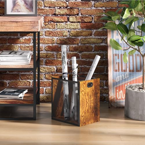 Huxitocan Retro Office Trash Can, Iron and Wood Combination Bedroom Garbage Can, Rectangular Design Wastebasket with Handle, Industrial Style Trash Can for Home Office, 4.5 Gallon (Patent Pending) - Image 3