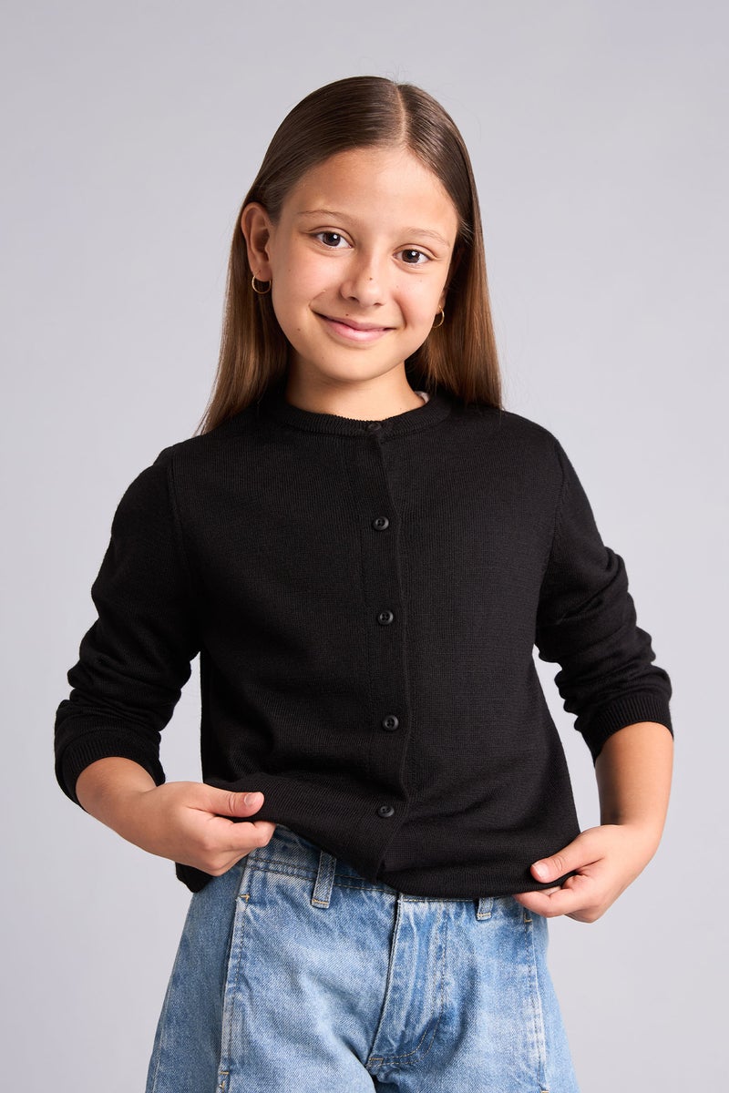 DeFacto Black Girl Girl Neck Long Sleeve Black Knit Cardigan Casual - Image 3