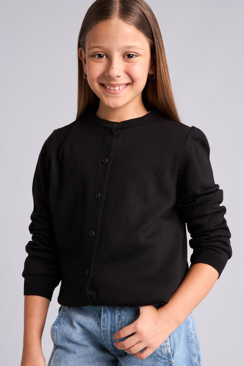 DeFacto Black Girl Girl Neck Long Sleeve Black Knit Cardigan Casual - Image 1
