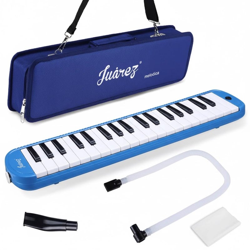Juarez 37 Key Melodica JMLD37BL Musical Instrument Soprano Air Piano Keyboard Pianica with Carrying Bag, 1 Soft Long Tube, 1 Mouthpiece, Wipe Cloth, Blue - Image 1