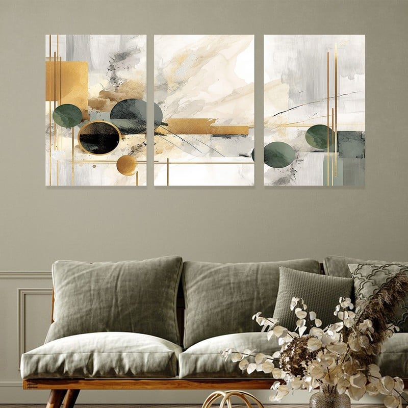 Marktna Three abstract canvas paintings with a hollow frame, measuring (150×70), three pieces - Image 1