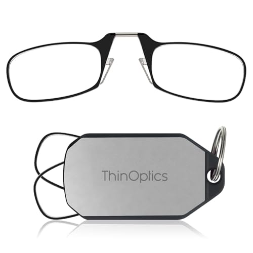 ThinOptics Keychain Rectangular Reading Glasses, Black Frames/Silver Case, 2 Piece Set + 1 - Image 1