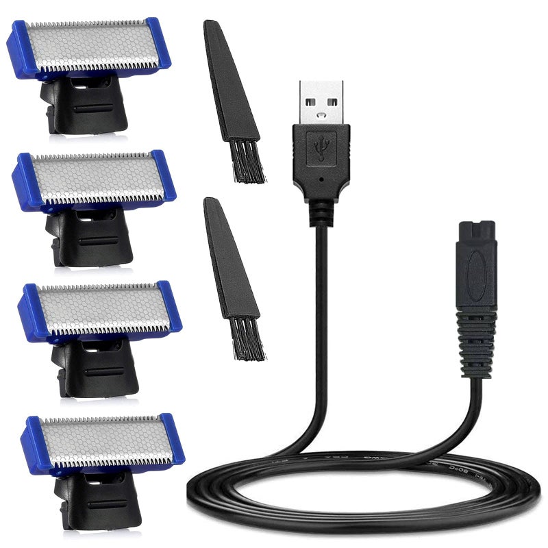 LinMei 4PCS LinMei Solo Replacement Heads Compatible for 1st Generation Microtouch Solo Mens Shaver with Shaver Charging Cable for Electric Trimmer