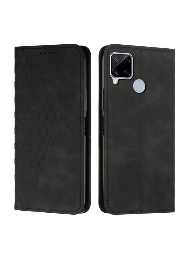 اس-توب جراب لهاتف OPPO Realme C12/C25/7i Global/Narzo 20A/Narzo 30A جراب هاتف من الجلد المغناطيسي بتصميم ماسي - Image 1