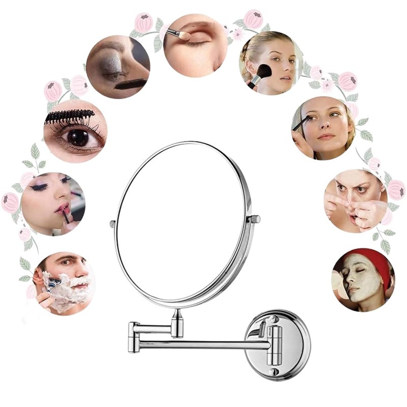 Aimko Aimko 8Inch 5X Magnifying Wall Mount Mirror DoubleSided Extendable Makeup Shaving Mirror Folding Stainless Steel Vanity Mirror for Bathroom Dressing Table  - Image 5