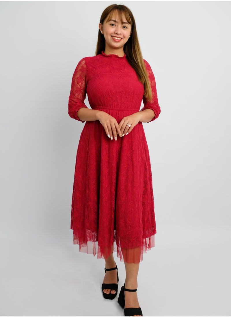 ONLY - Women’s Lace Design Button Secure Dress in Red - Image 1