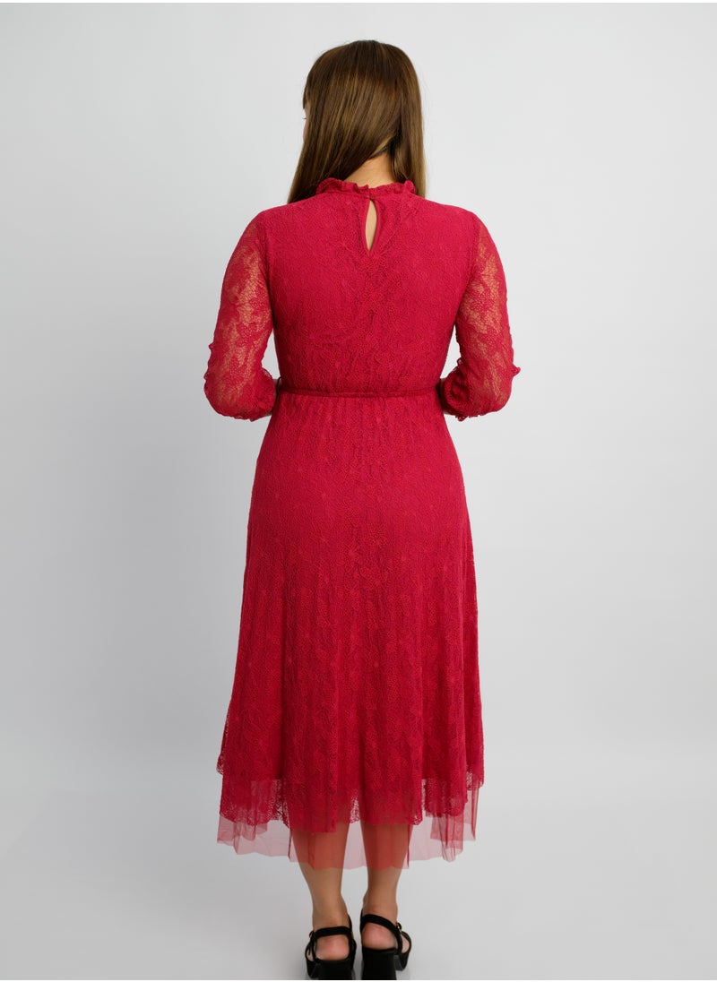 ONLY - Women’s Lace Design Button Secure Dress in Red - Image 1