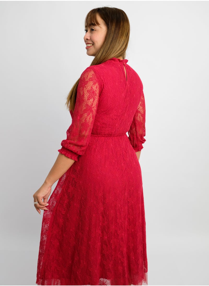 ONLY - Women’s Lace Design Button Secure Dress in Red - Image 1