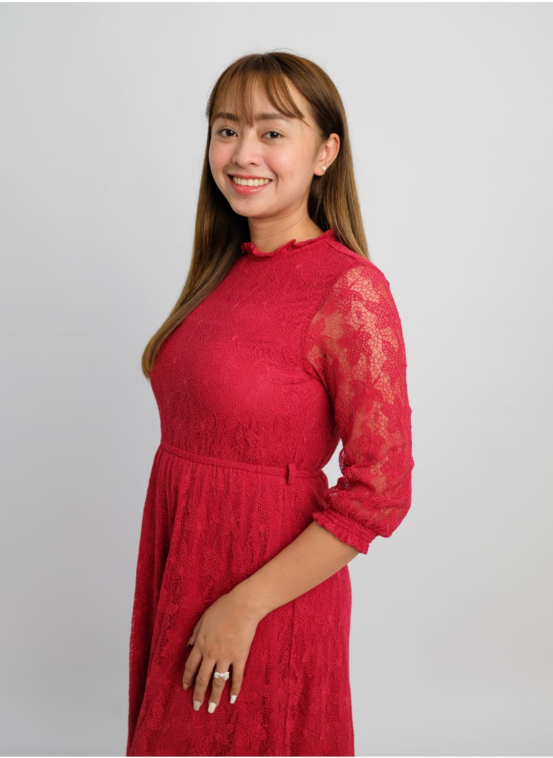 ONLY - Women’s Lace Design Button Secure Dress in Red - Image 1