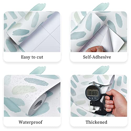 Sevalo Green and White Wallpaper Peel and Stick Wallpaper Boho17.3inW 393inL Contact Paper for Cabinets Green Herringbone Contact Paper Self-Adhesive Removable Bedroom Bathroom Waterproof Teal Kids - Image 4